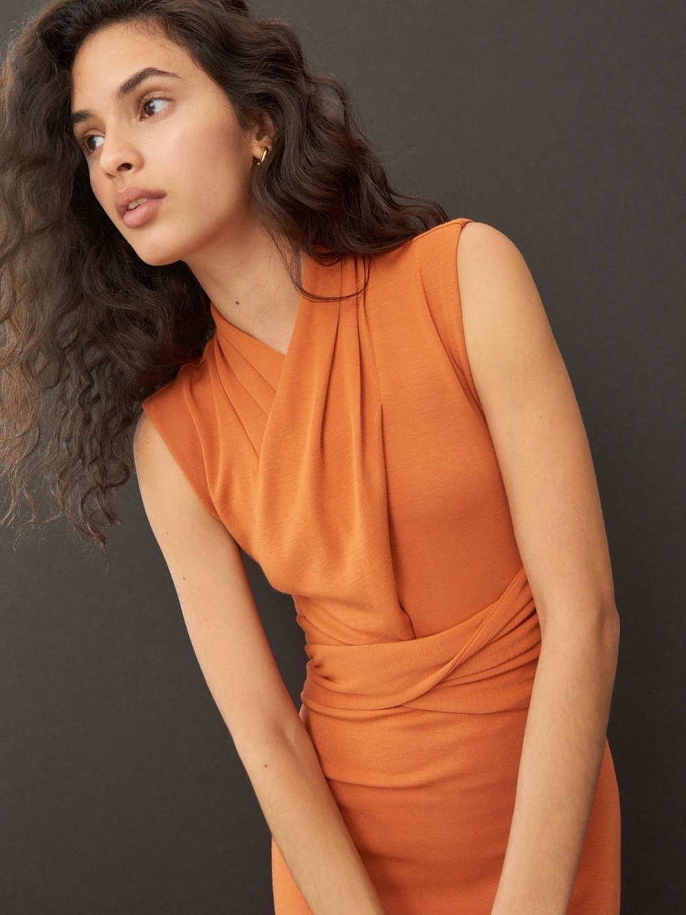 Anthropologie Sleeveless Draped Wrap Waist Dress - Orange NWT size small